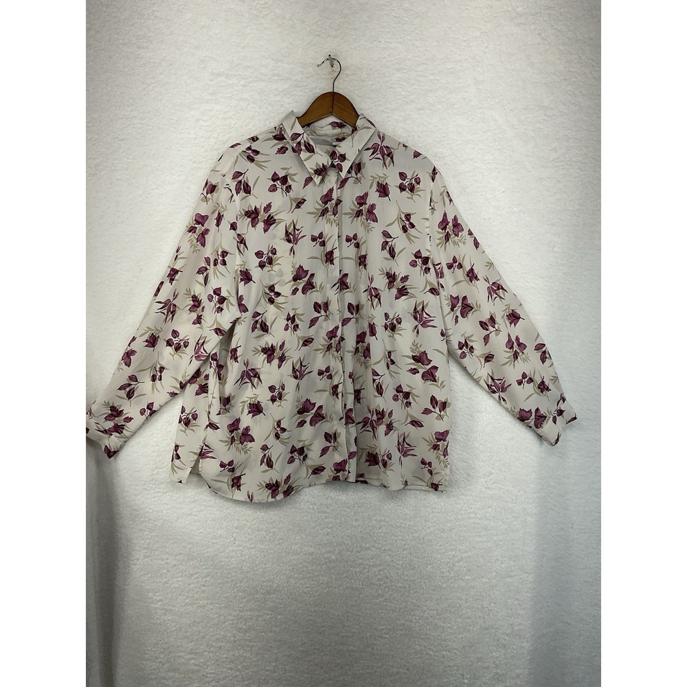 Alfred Dunner White Floral 3/4 Sleeve‎ Button Down Shirt Size 24W